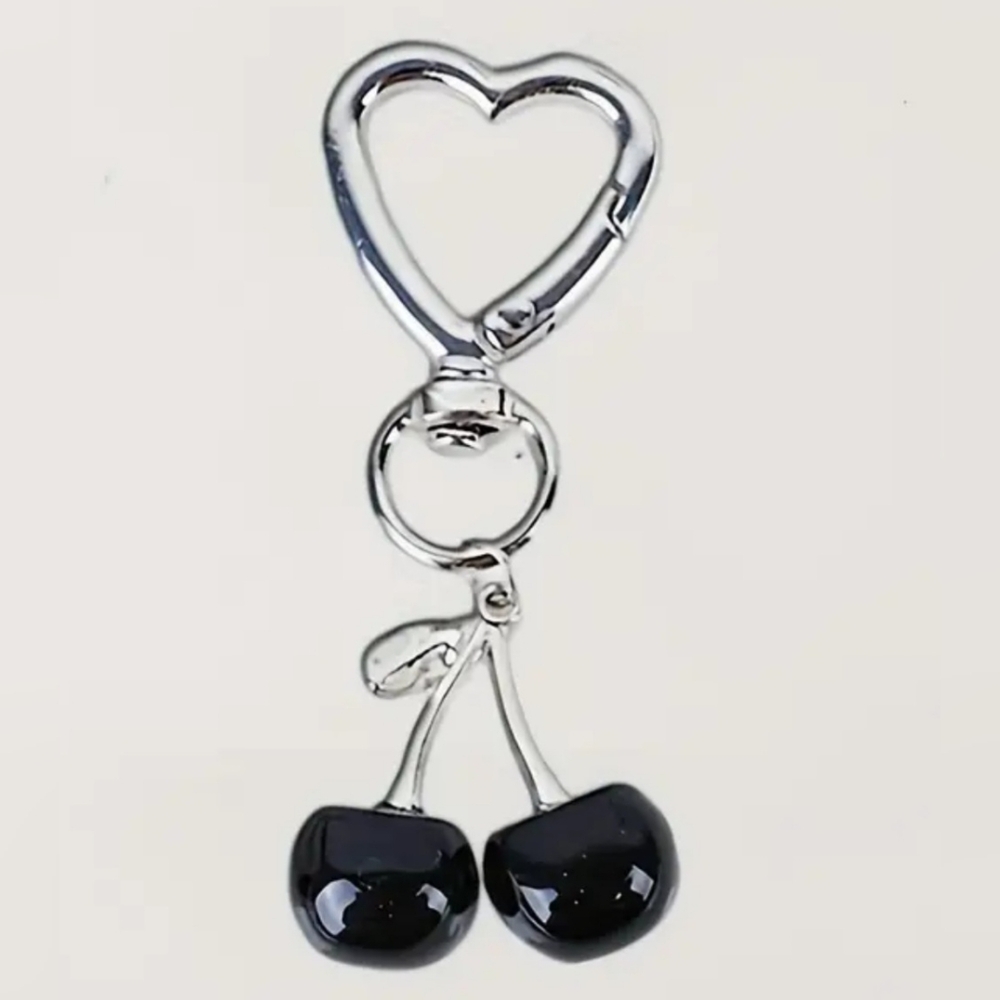 Silver Heart Iridescent Black Cherry Keychain/ Bag Charm